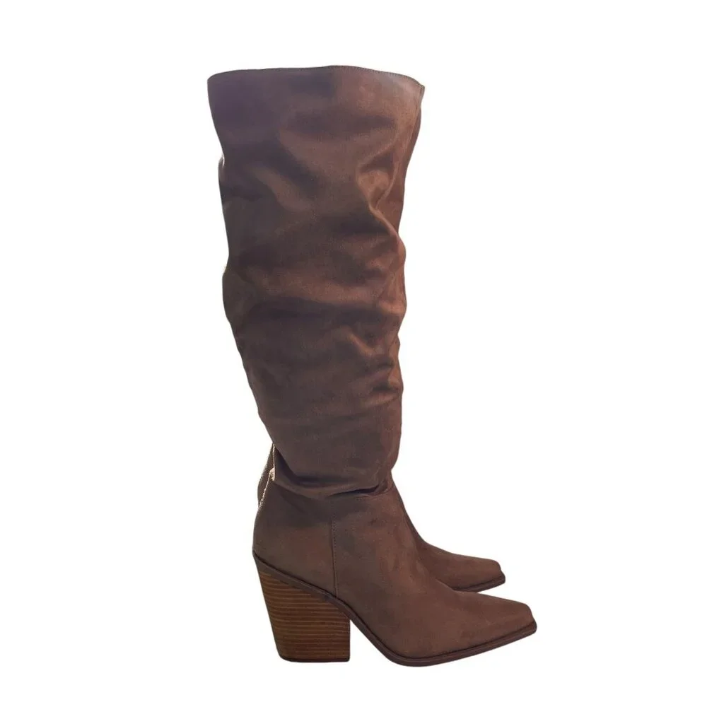 Charles David Slouchy Over-the-Knee Boots 9M Faux Suede Western Pointed Toe Chic